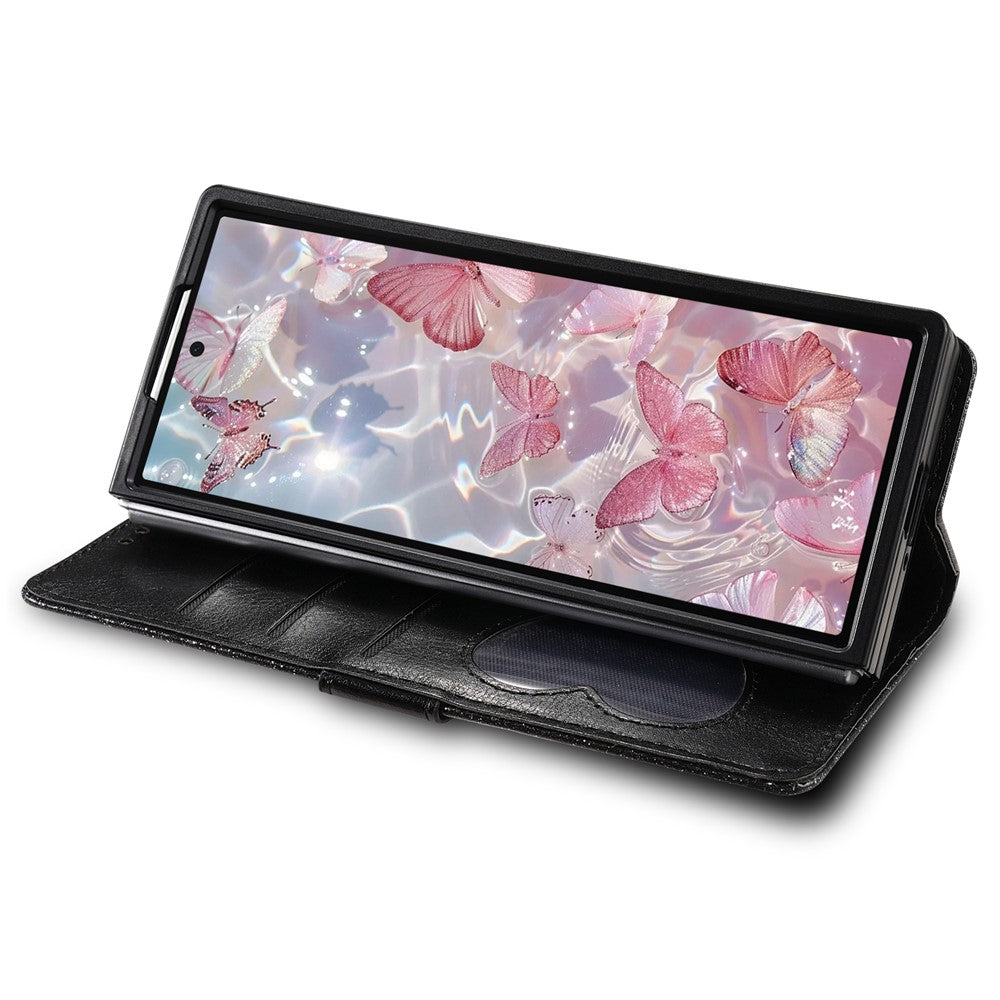 For Samsung Galaxy Z Fold8 Ultra PU + PC Stand Case Glitter Phone Leather Cover Zipper Pocket with Strap