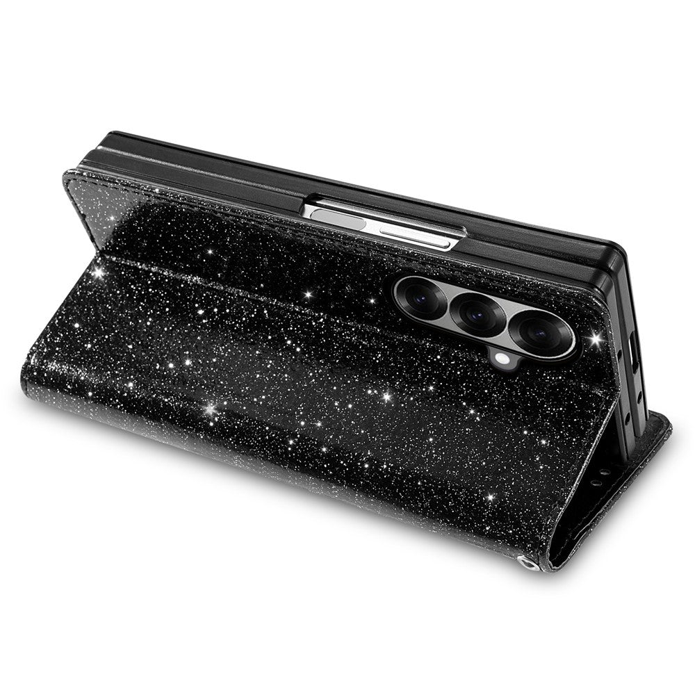For Samsung Galaxy Z Fold8 Ultra PU + PC Stand Case Glitter Phone Leather Cover Zipper Pocket with Strap