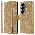 For Samsung Galaxy Z Fold8 Ultra PU + PC Stand Case Glitter Phone Leather Cover Zipper Pocket with Strap
