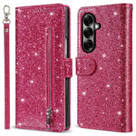 For Samsung Galaxy Z Fold8 Ultra PU + PC Stand Case Glitter Phone Leather Cover Zipper Pocket with Strap