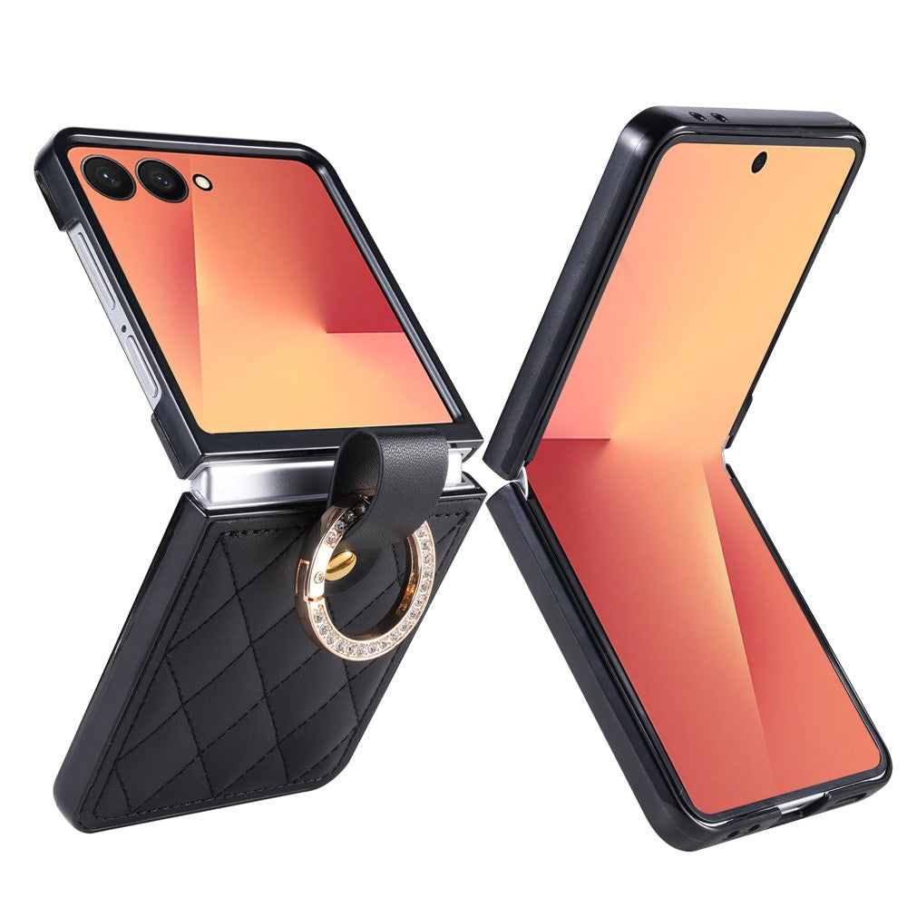 Til Samsung Galaxy Z Flip8 Cover, quiltet læder telefoncover med ringholder