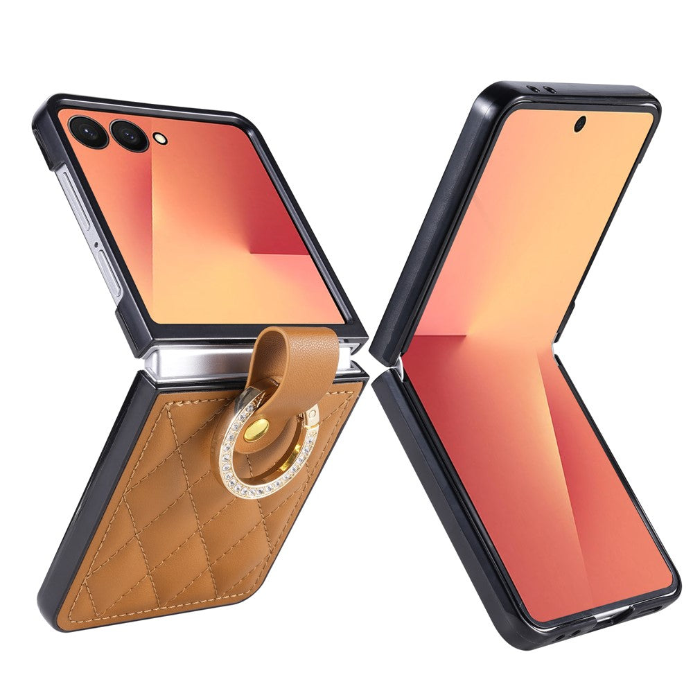 Til Samsung Galaxy Z Flip8 Cover, quiltet læder telefoncover med ringholder