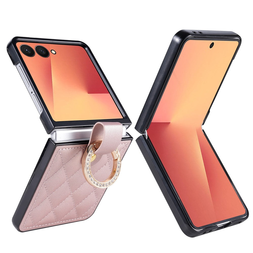 Til Samsung Galaxy Z Flip8 Cover, quiltet læder telefoncover med ringholder