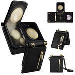 For Samsung Galaxy Z Flip8 Case Zipper Wallet PU + TPU + PC Phone Cover with Shoulder Strap
