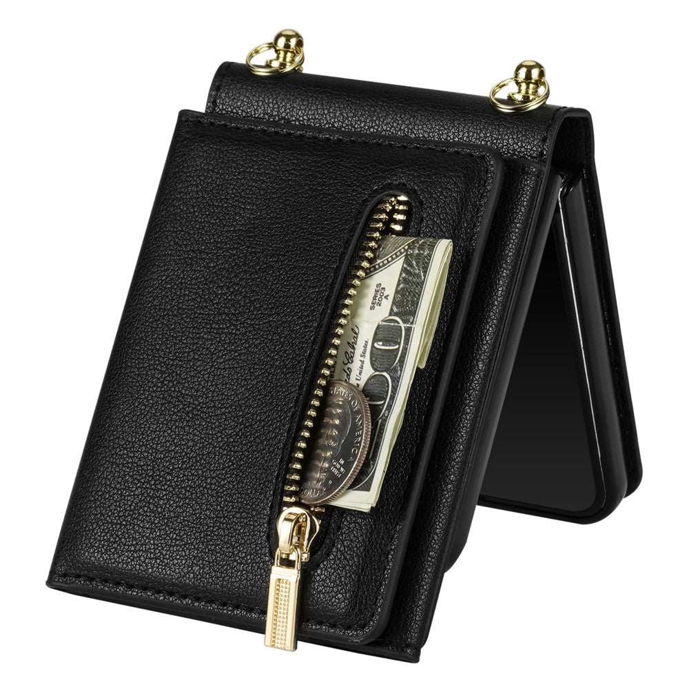For Samsung Galaxy Z Flip8 Case Zipper Wallet PU + TPU + PC Phone Cover with Shoulder Strap