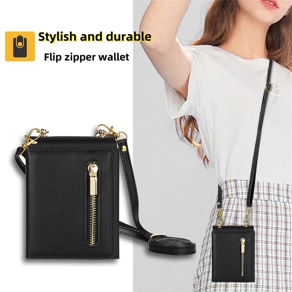 For Samsung Galaxy Z Flip8 Case Zipper Wallet PU + TPU + PC Phone Cover with Shoulder Strap