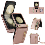 For Samsung Galaxy Z Flip8 Case Zipper Wallet PU + TPU + PC Phone Cover with Shoulder Strap