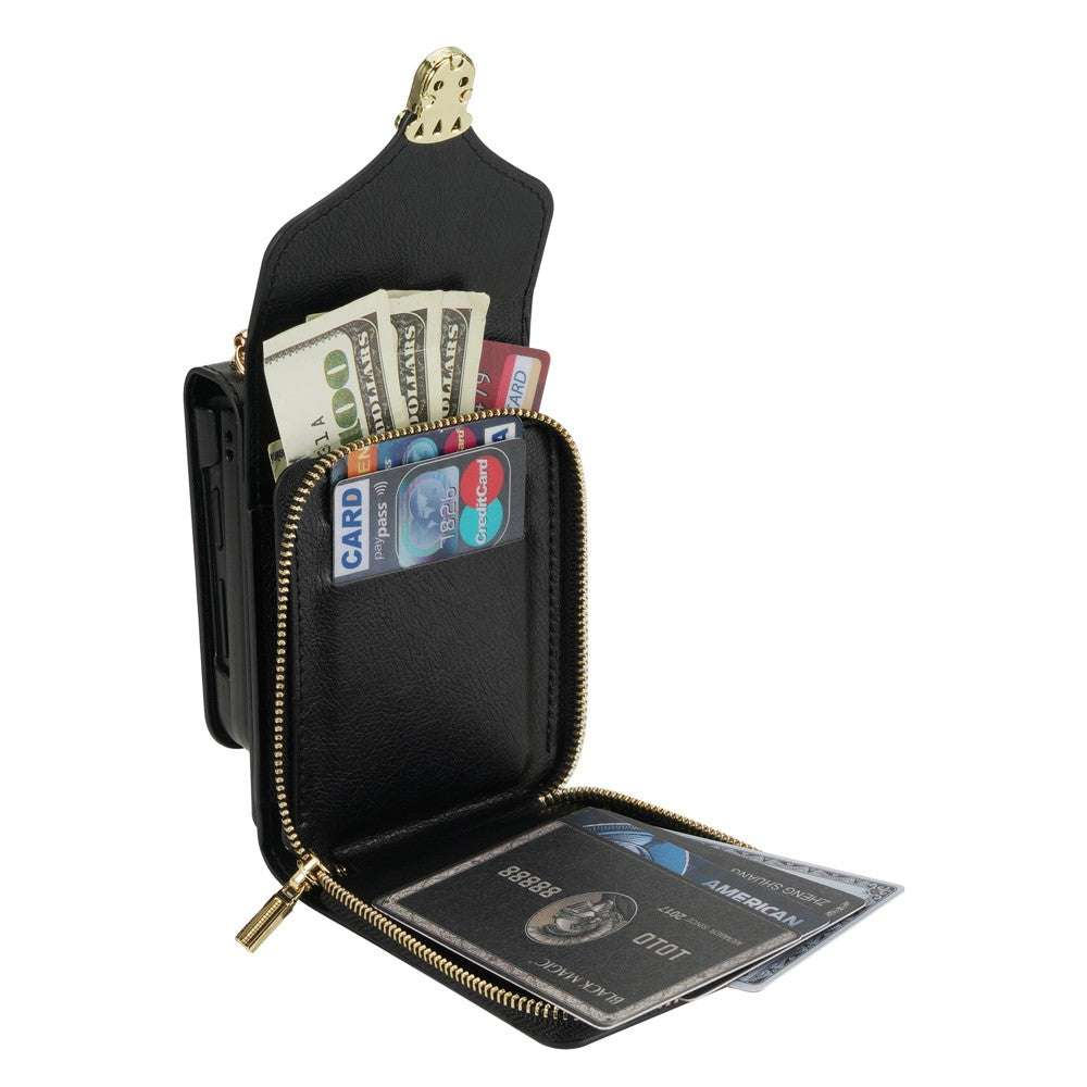 For Samsung Galaxy Z Flip8 Case Zipper Wallet PU Leather TPU PC Phone Cover with Shoulder Strap