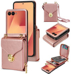 For Samsung Galaxy Z Flip8 Case Zipper Wallet PU Leather TPU PC Phone Cover with Shoulder Strap