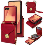 For Samsung Galaxy Z Flip8 Case Zipper Wallet PU Leather TPU PC Phone Cover with Shoulder Strap