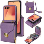 For Samsung Galaxy Z Flip8 Case Zipper Wallet PU Leather TPU PC Phone Cover with Shoulder Strap