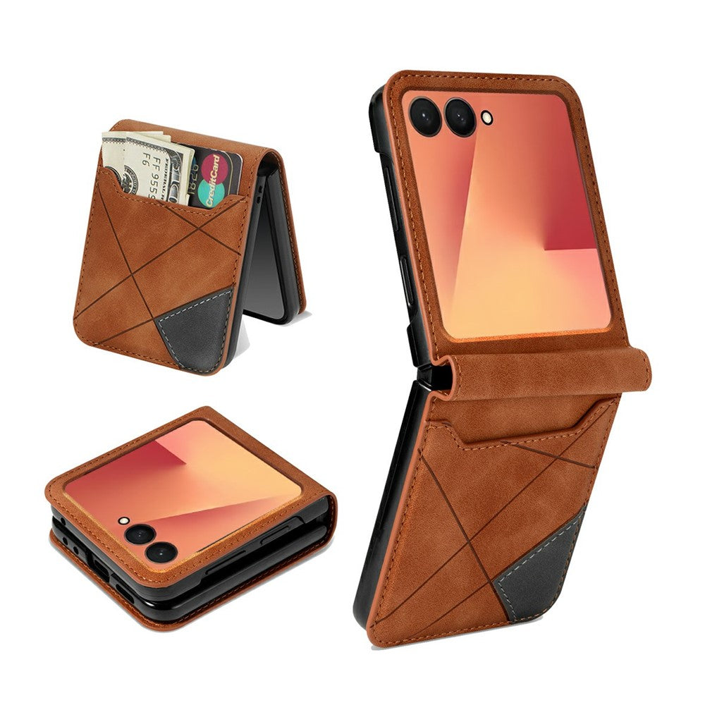 For Samsung Galaxy Z Flip8 Case Card Holder Color Splicing PU Leather + PC Phone Cover