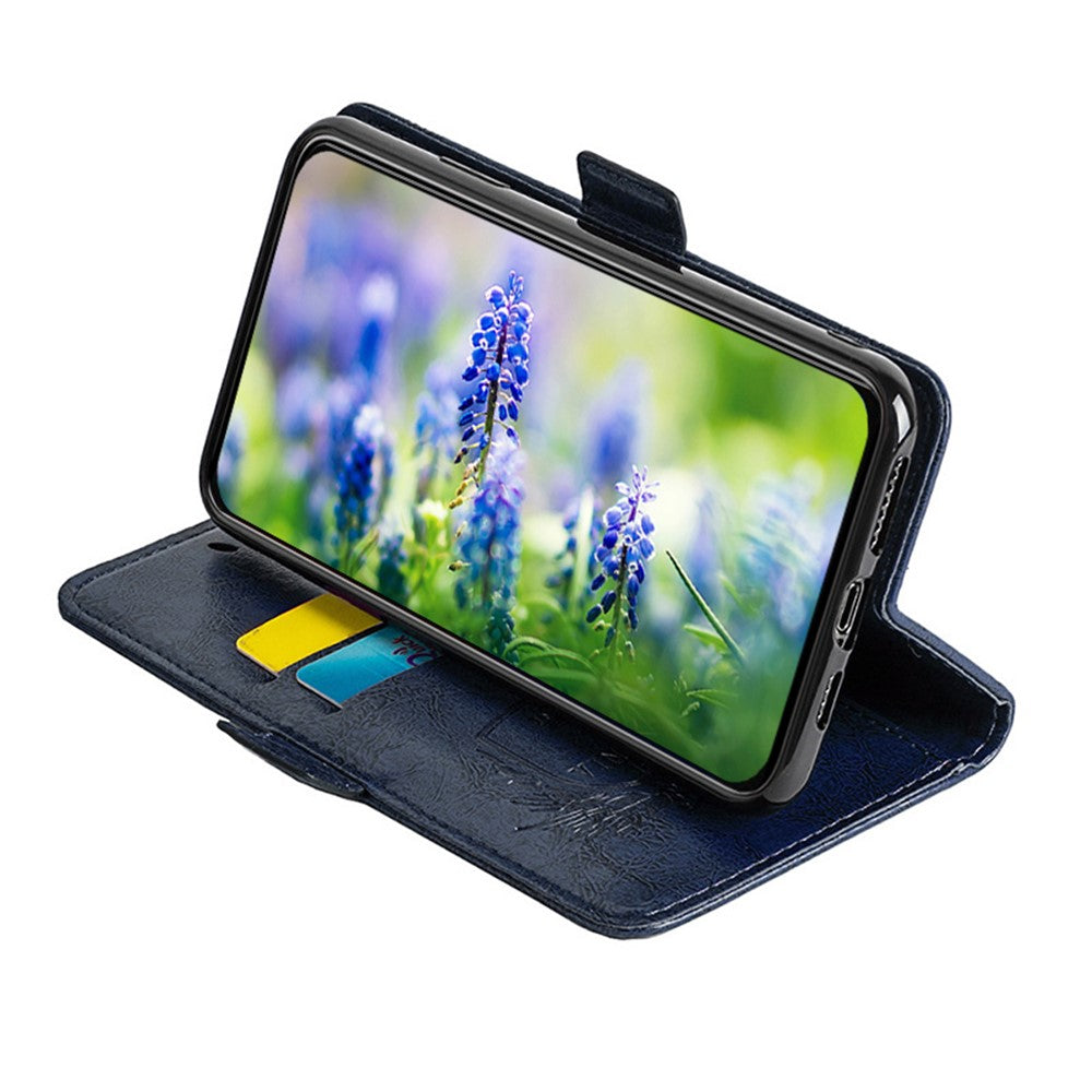 For Oppo A17 4G / A17k 4G Wallet Phone Case Waxy Flower Imprinted Anti-Scratch Folio Cover PU Leather Stand Shell