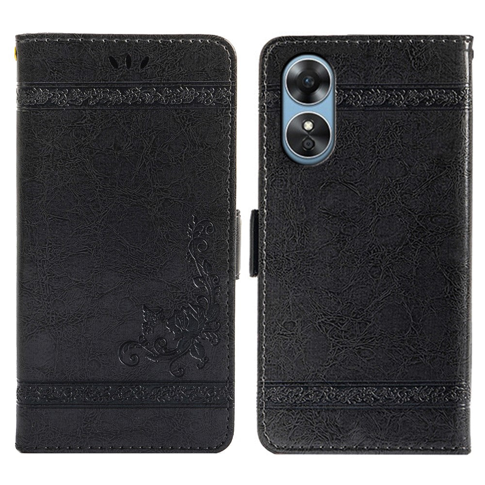 For Oppo A17 4G / A17k 4G Wallet Phone Case Waxy Flower Imprinted Anti-Scratch Folio Cover PU Leather Stand Shell