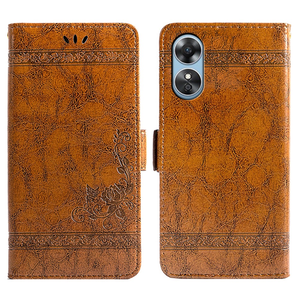 For Oppo A17 4G / A17k 4G Wallet Phone Case Waxy Flower Imprinted Anti-Scratch Folio Cover PU Leather Stand Shell