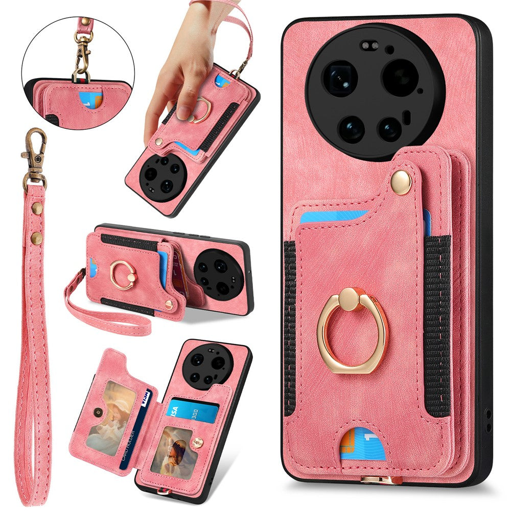 For Xiaomi 17 Ultra 5G Retro PU Leather Case Phone Cover with RFID Blocking Card Holder   /   Ring Holder