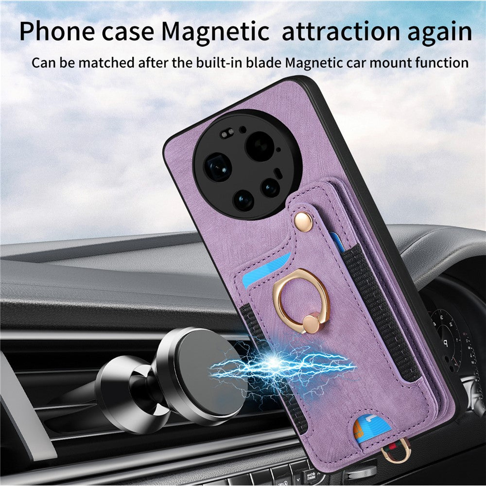 For Xiaomi 17 Ultra 5G Retro PU Leather Case Phone Cover with RFID Blocking Card Holder   /   Ring Holder