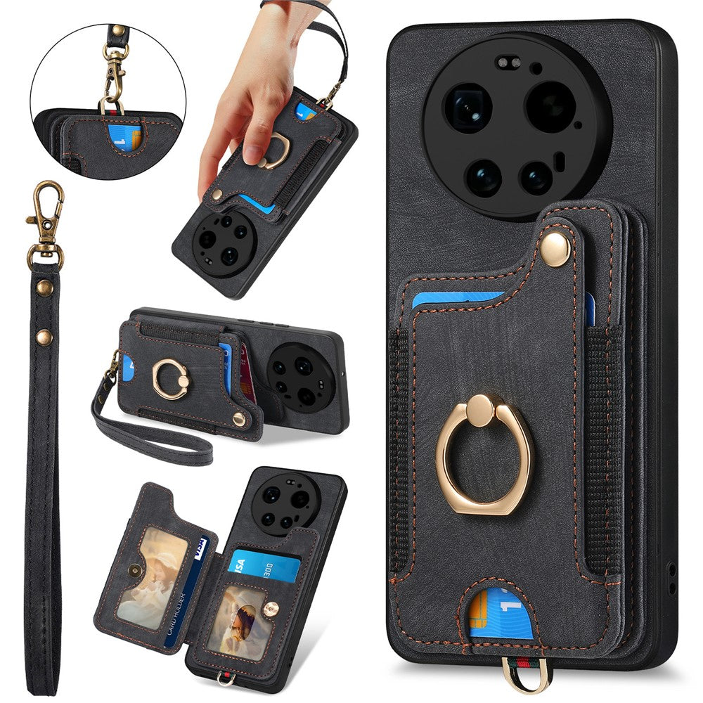 For Xiaomi 17 Ultra 5G Retro PU Leather Case Phone Cover with RFID Blocking Card Holder   /   Ring Holder