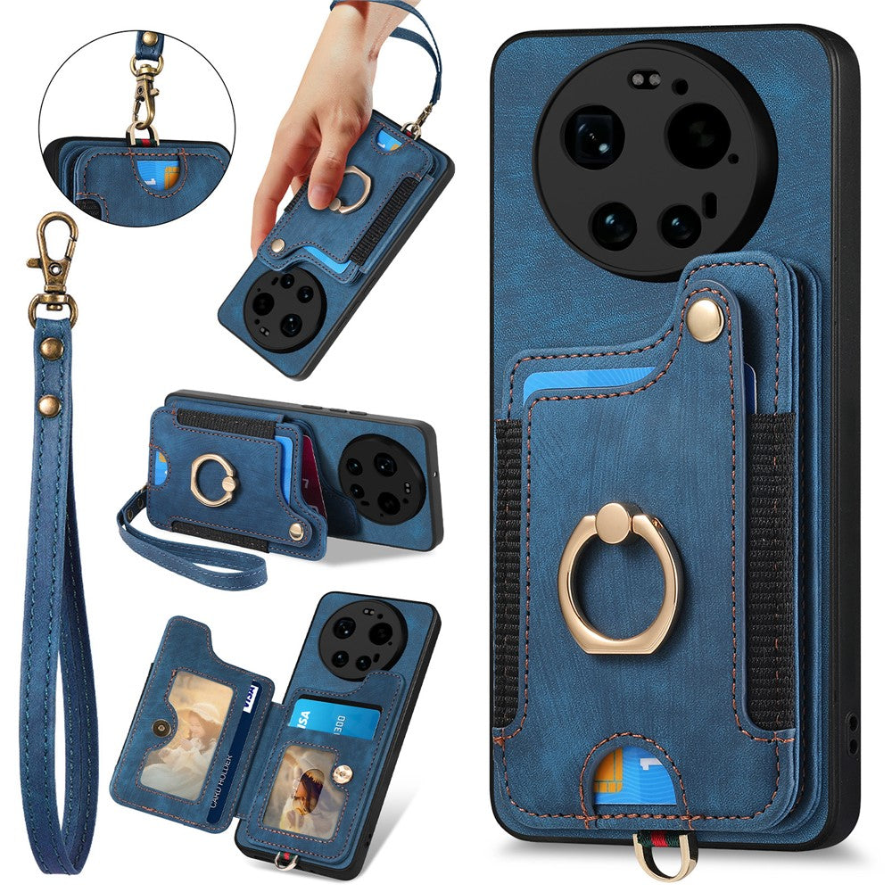 For Xiaomi 17 Ultra 5G Retro PU Leather Case Phone Cover with RFID Blocking Card Holder   /   Ring Holder