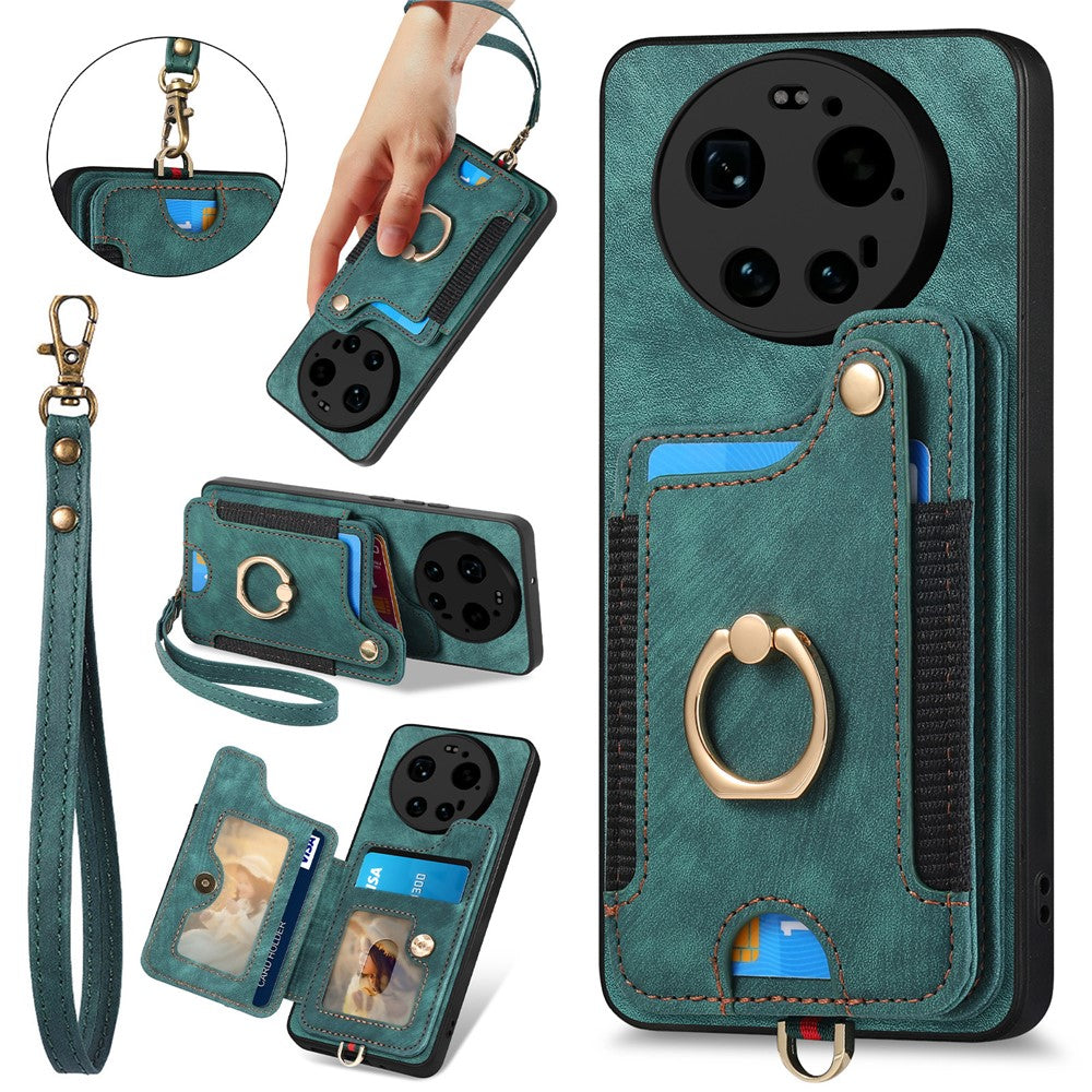 For Xiaomi 17 Ultra 5G Retro PU Leather Case Phone Cover with RFID Blocking Card Holder   /   Ring Holder