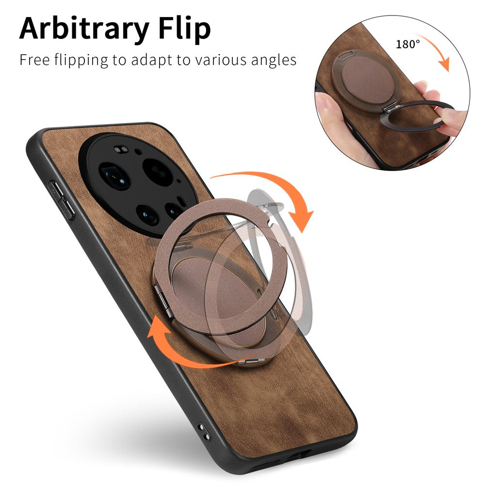 For Xiaomi 17 Ultra 5G Stress Relief Retro Leather Back Cover Phone Case with Rotating Kickstand
