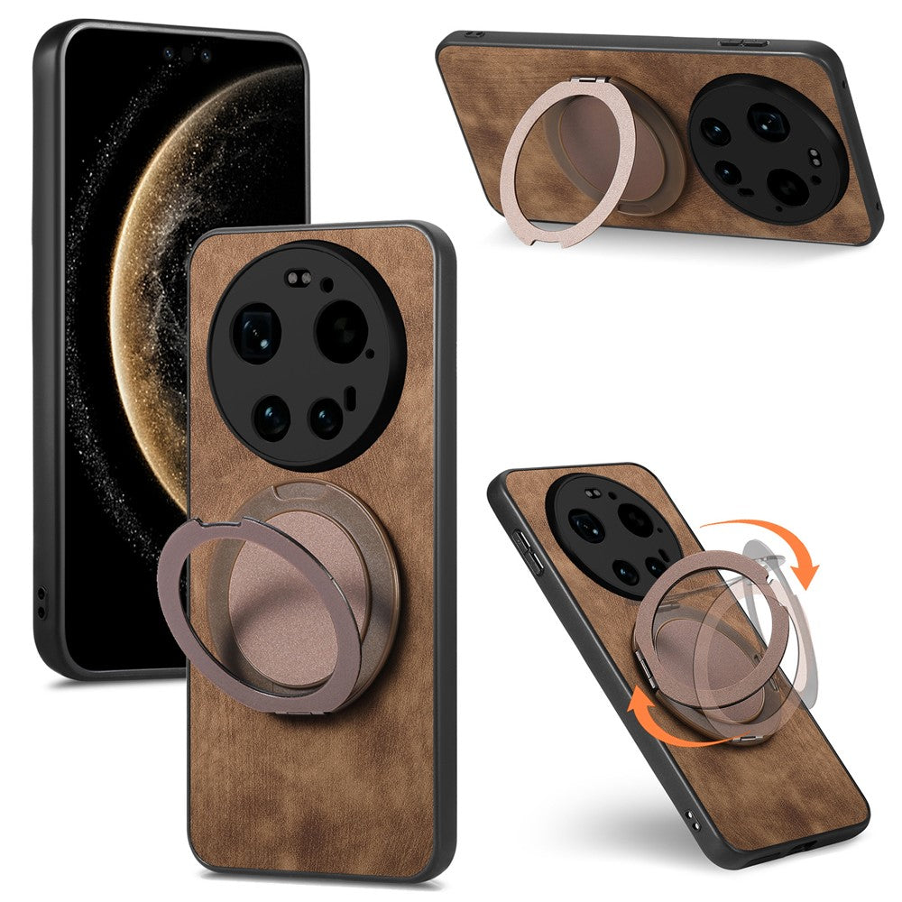 For Xiaomi 17 Ultra 5G Stress Relief Retro Leather Back Cover Phone Case with Rotating Kickstand