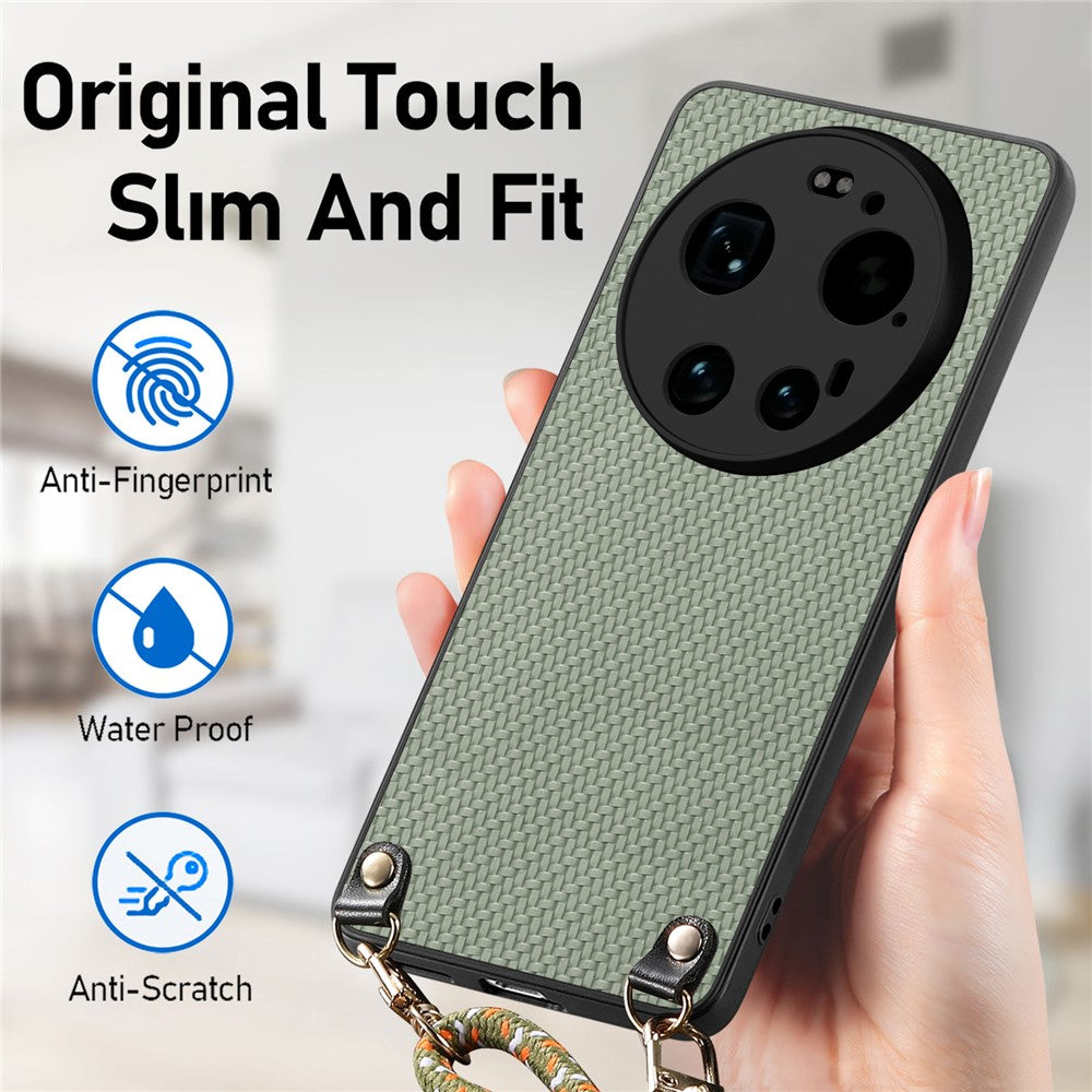 Xiaomi 17 Ultra 5G-skal, kolfiberstruktur, hybridmobilbaksida med justerbar rem