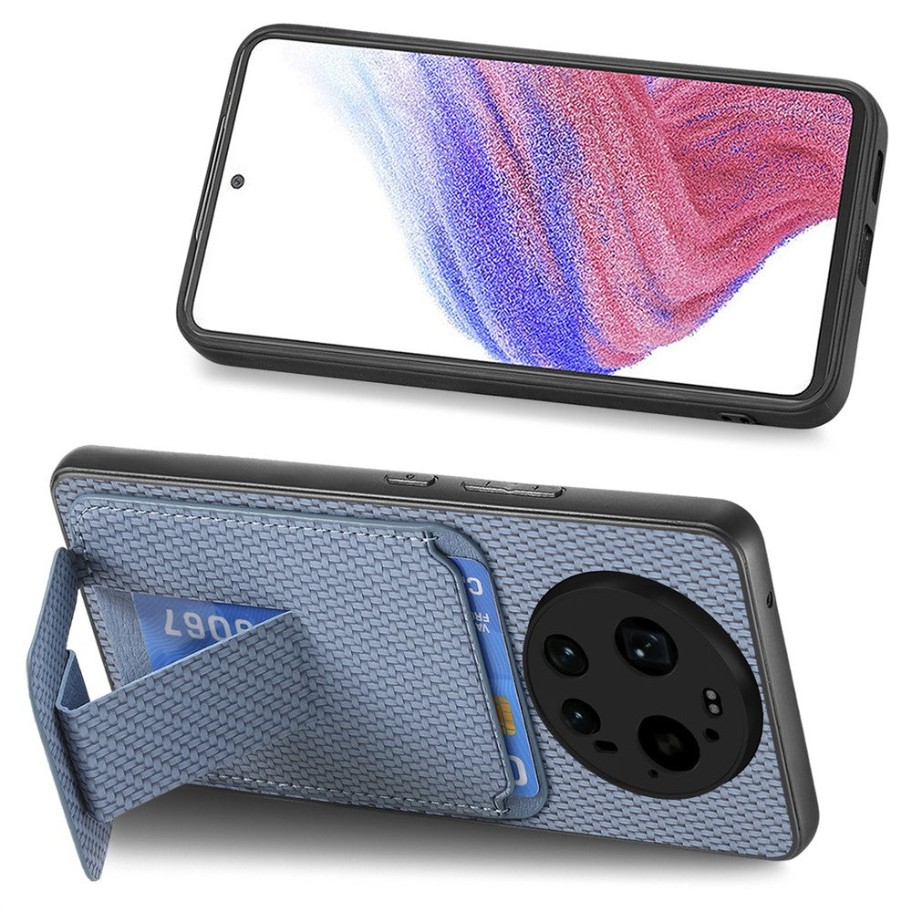 Xiaomi 17 Ultra 5G-skal med korthållare, kolfibertextur, läderbelagd TPU-mobilskal - brunt