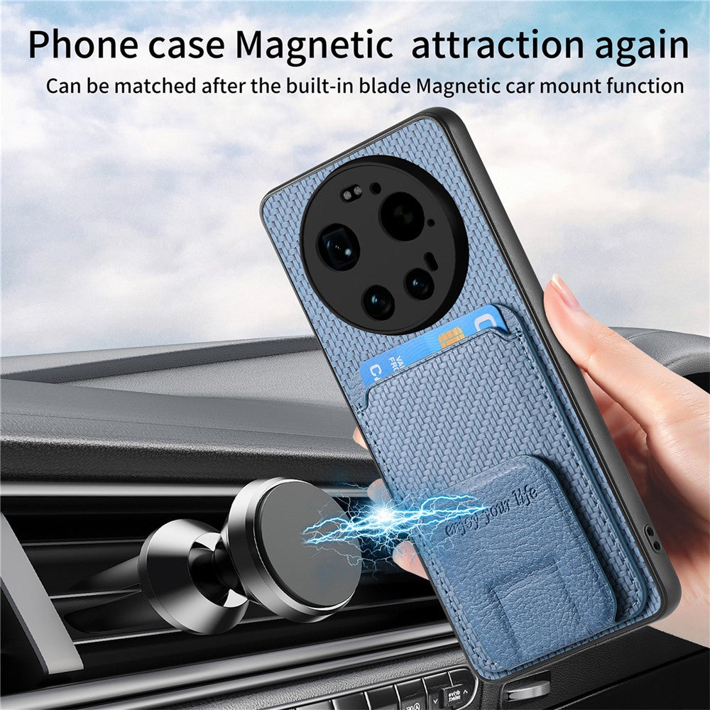 For Xiaomi 17 Ultra 5G Case Card Holder Carbon Fiber Texture Leather Coated TPU Phone Cover - Green