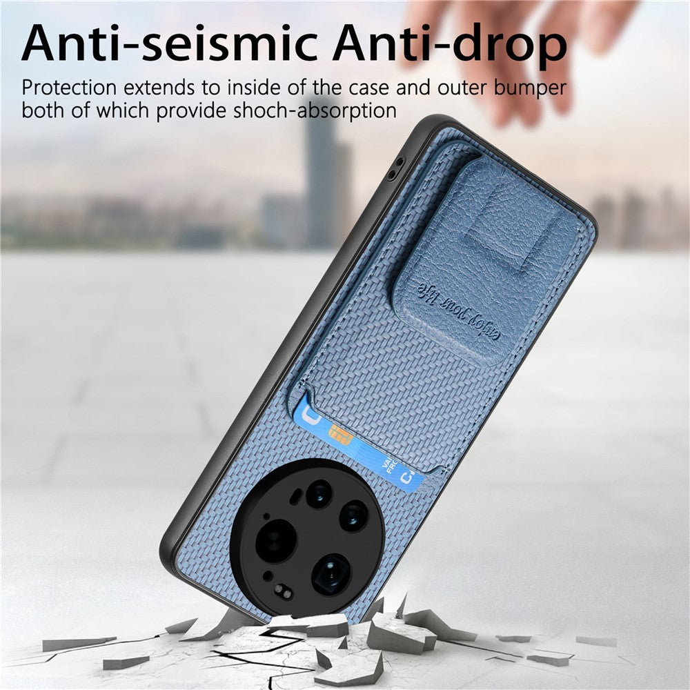 For Xiaomi 17 Ultra 5G Case Card Holder Carbon Fiber Texture Leather Coated TPU Phone Cover - Green