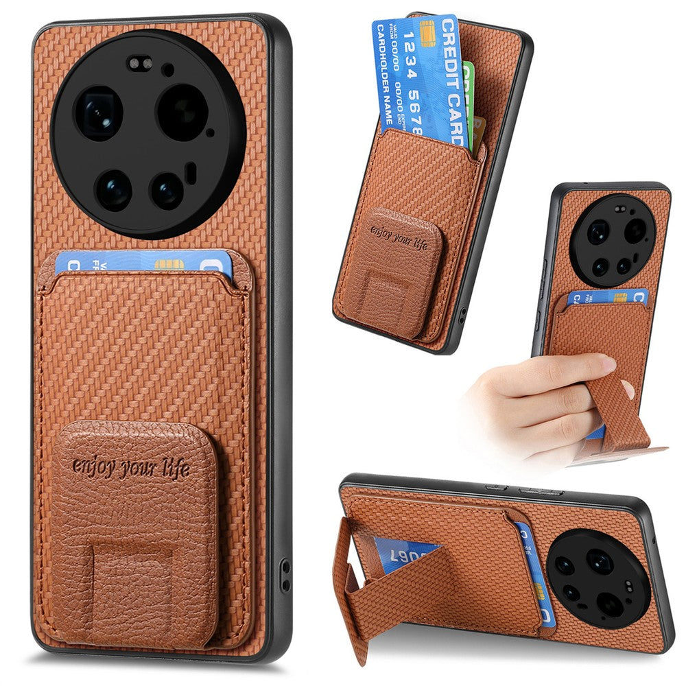 For Xiaomi 17 Ultra 5G Case Card Holder Carbon Fiber Texture Leather Coated TPU Phone Cover - Green