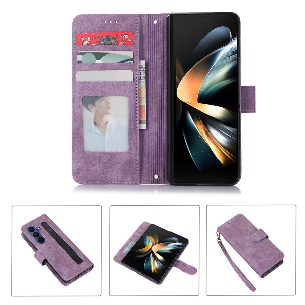 For Samsung Galaxy Z Fold8 Ultra Case PU Leather Wallet Phone Cover with Wrist Strap / Pen Holder