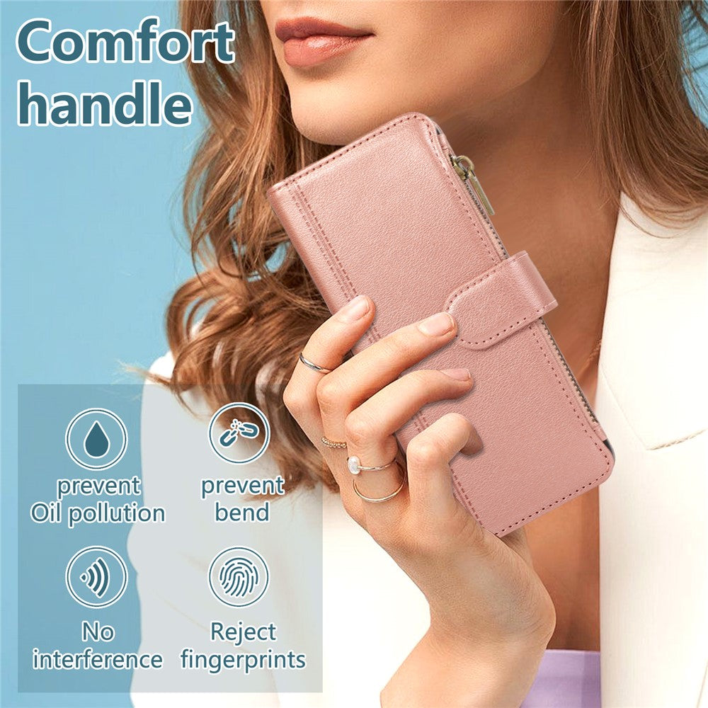 For Samsung Galaxy Z Fold8 Ultra Case Multi Card Slots Zipper Leather Phone Cover with Wrist Strap
