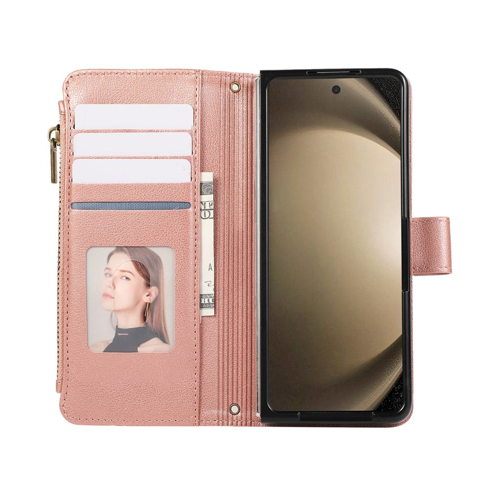 For Samsung Galaxy Z Fold8 Ultra Case Multi Card Slots Zipper Leather Phone Cover with Wrist Strap