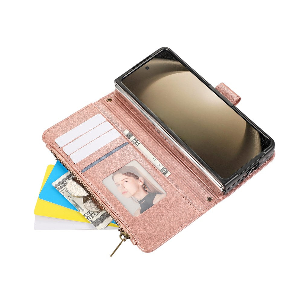 For Samsung Galaxy Z Fold8 Ultra Case Multi Card Slots Zipper Leather Phone Cover with Wrist Strap