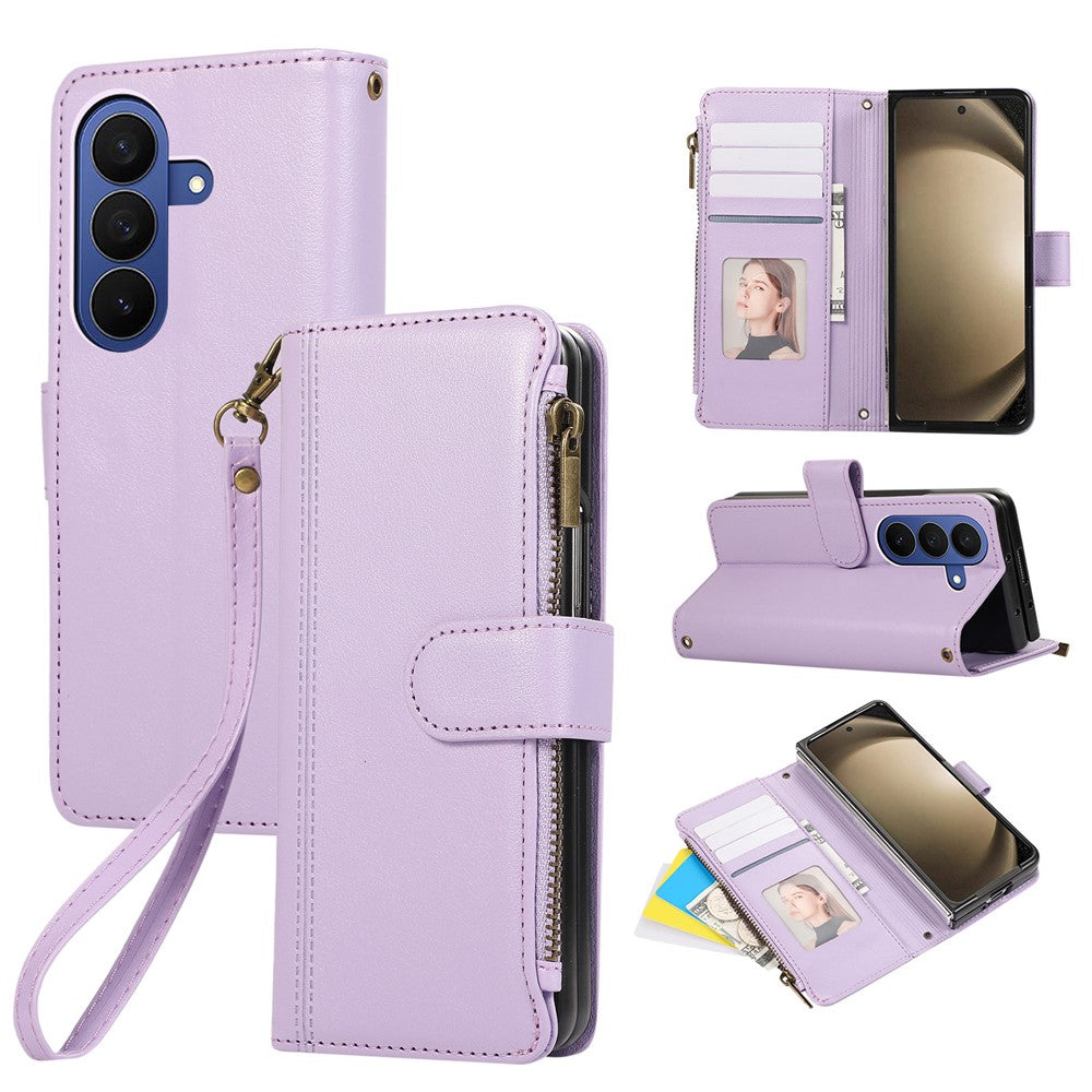 For Samsung Galaxy Z Fold8 Ultra Case Multi Card Slots Zipper Leather Phone Cover with Wrist Strap
