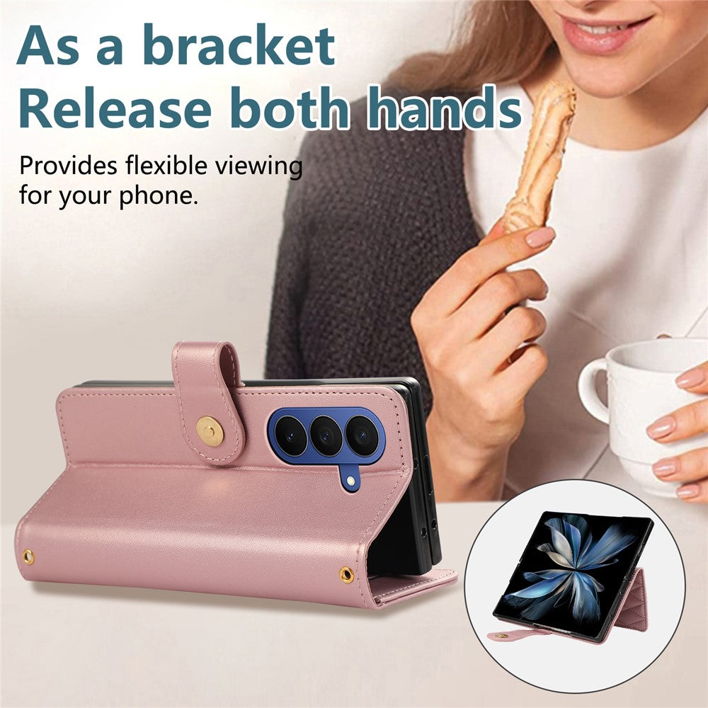 Til Samsung Galaxy Z Fold8 Ultra Cover Multi Kortpladser Lynlås Rombus Læder Telefoncover med Håndrem