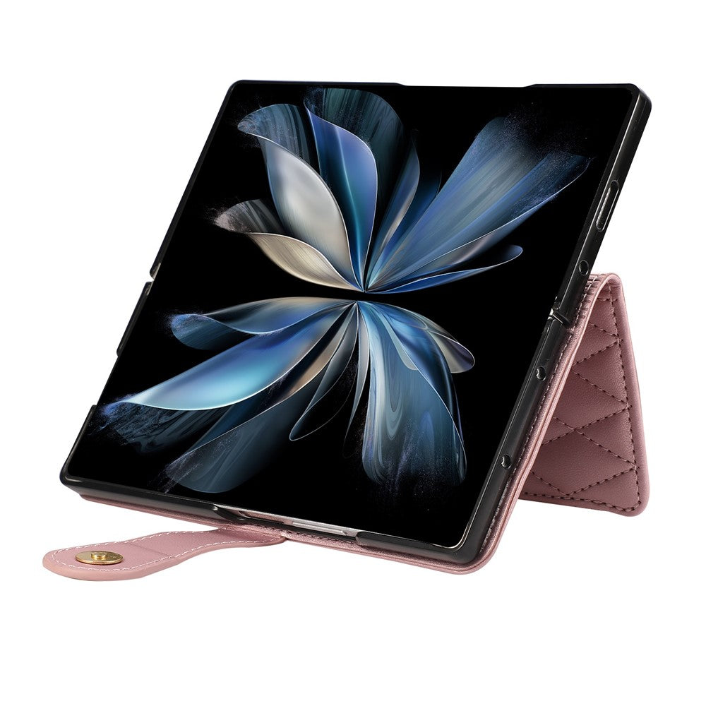 Til Samsung Galaxy Z Fold8 Ultra Cover Multi Kortpladser Lynlås Rombus Læder Telefoncover med Håndrem