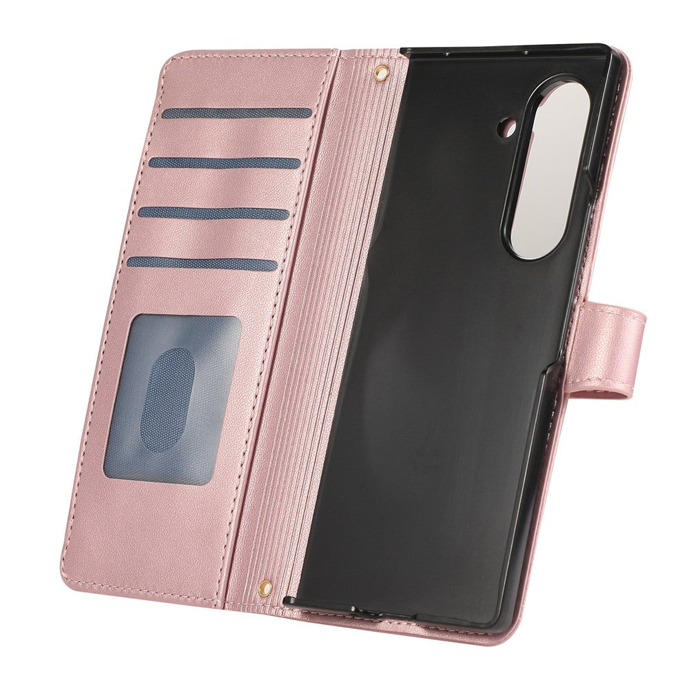 Til Samsung Galaxy Z Fold8 Ultra Cover Multi Kortpladser Lynlås Rombus Læder Telefoncover med Håndrem