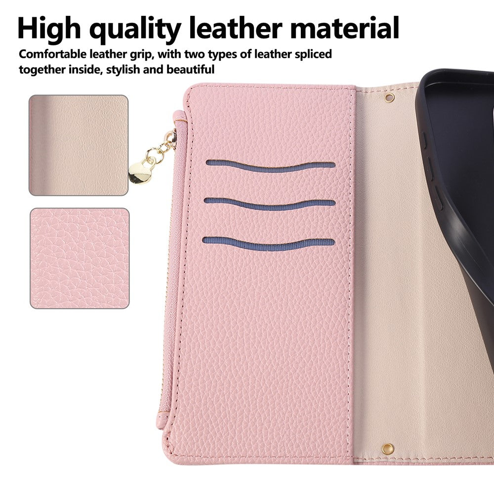 For Samsung Galaxy Z Fold7 5G Case Zipper Wallet Leather Phone Cover with Wrist Strap