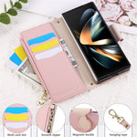 For Samsung Galaxy Z Fold7 5G Case Zipper Wallet Leather Phone Cover with Wrist Strap