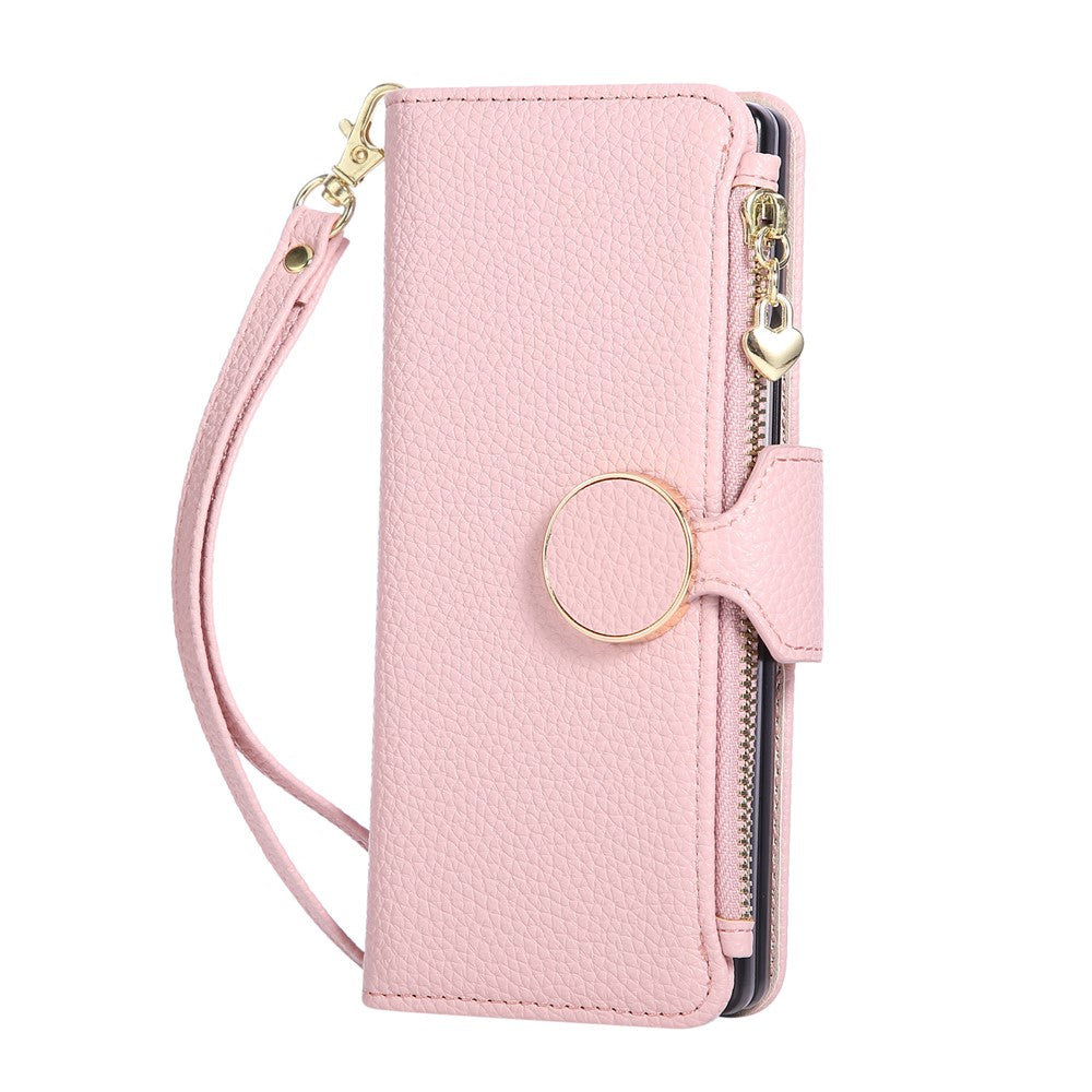 For Samsung Galaxy Z Fold7 5G Case Zipper Wallet Leather Phone Cover with Wrist Strap