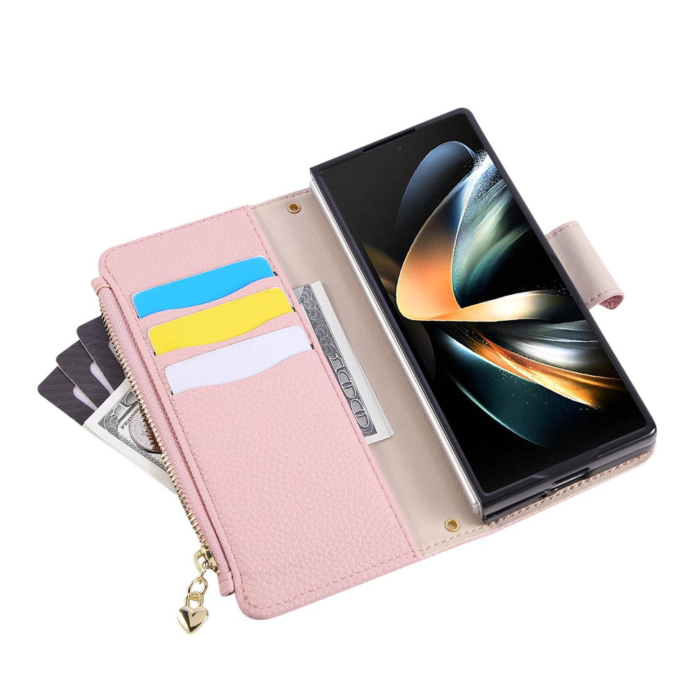 For Samsung Galaxy Z Fold7 5G Case Zipper Wallet Leather Phone Cover with Wrist Strap