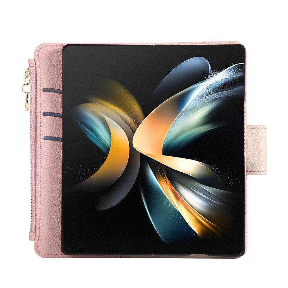For Samsung Galaxy Z Fold7 5G Case Zipper Wallet Leather Phone Cover with Wrist Strap