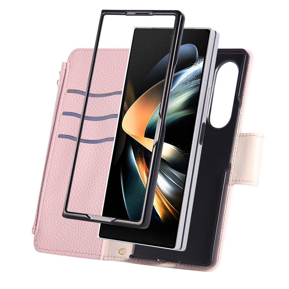For Samsung Galaxy Z Fold7 5G Case Zipper Wallet Leather Phone Cover with Wrist Strap