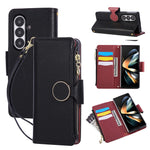 For Samsung Galaxy Z Fold7 5G Case Zipper Wallet Leather Phone Cover with Wrist Strap