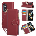 For Samsung Galaxy Z Fold7 5G Case Zipper Wallet Leather Phone Cover with Wrist Strap