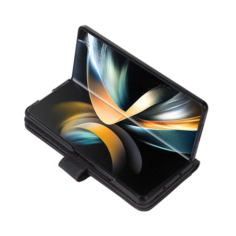For Samsung Galaxy Z Fold7 5G Case PU Leather Wallet Phone Cover with Wrist Strap / Pen Holder