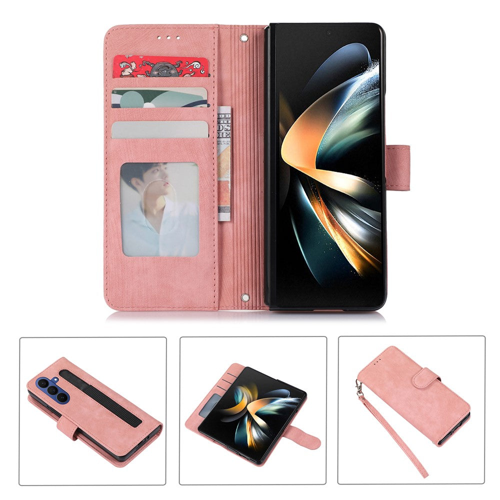 For Samsung Galaxy Z Fold7 5G Case PU Leather Wallet Phone Cover with Wrist Strap / Pen Holder