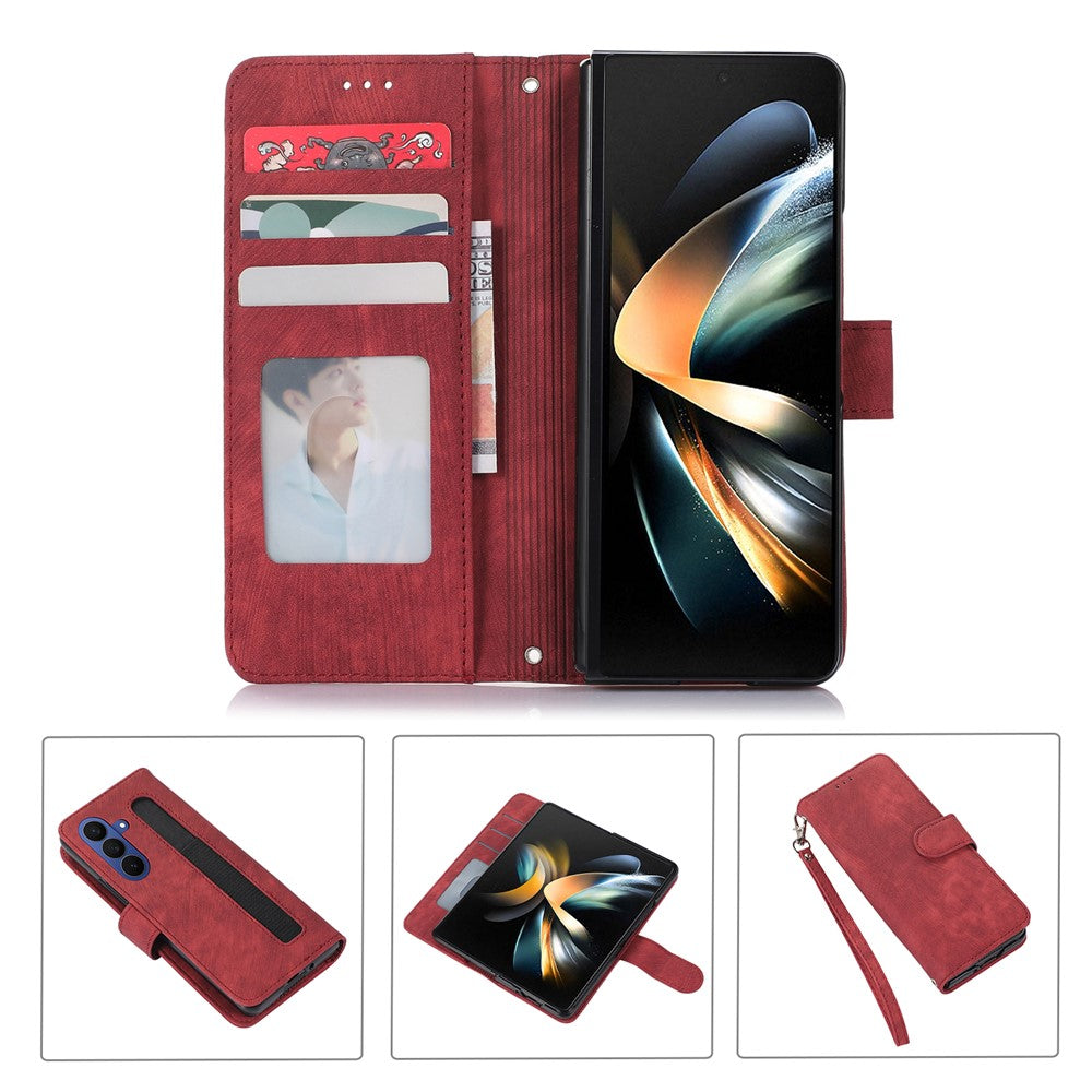 For Samsung Galaxy Z Fold7 5G Case PU Leather Wallet Phone Cover with Wrist Strap / Pen Holder